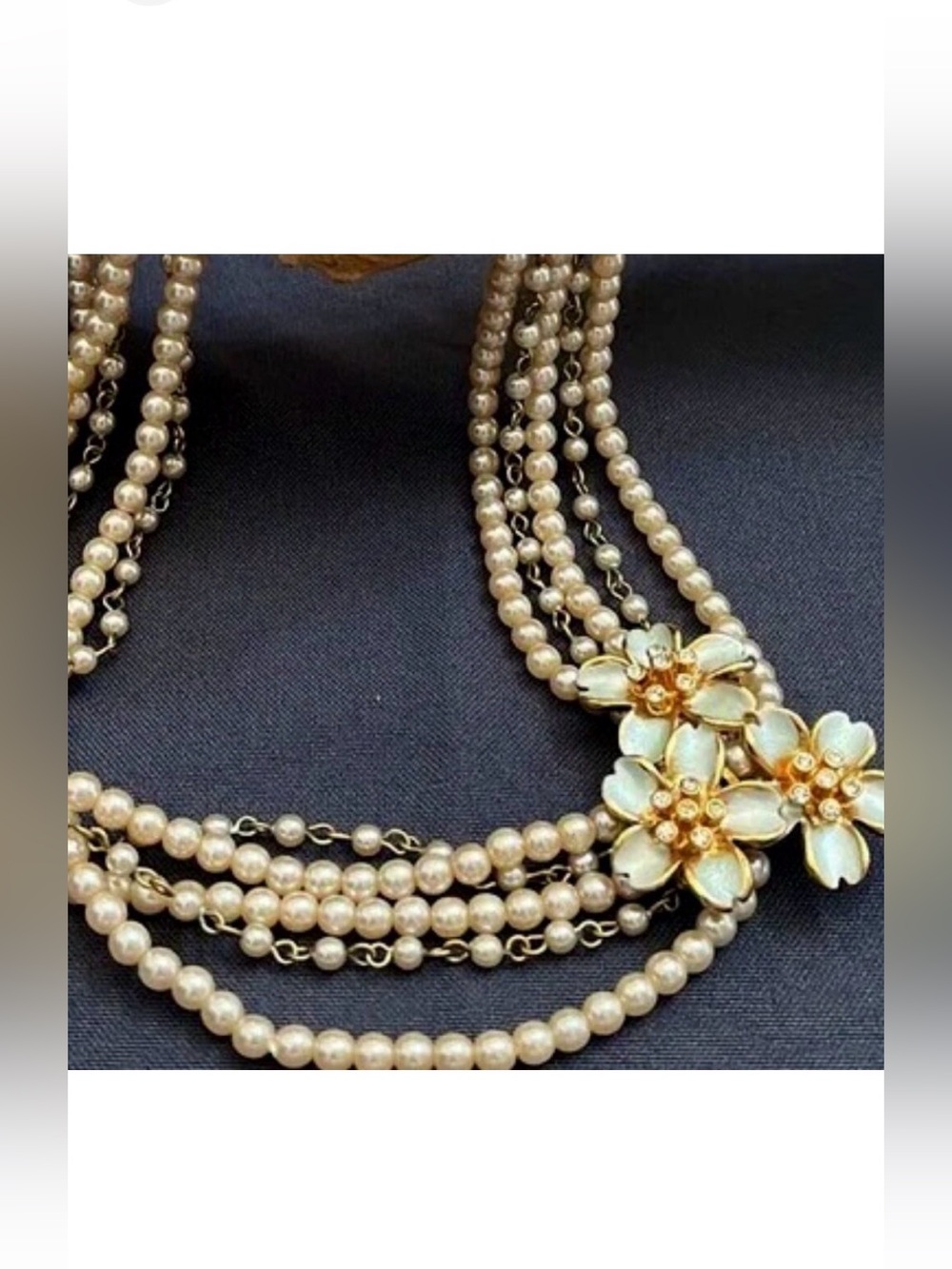 BANANA REPUBLIC Vintage Y2K Flower Brooch 3 Strand Faux Pearl Choker Necklace